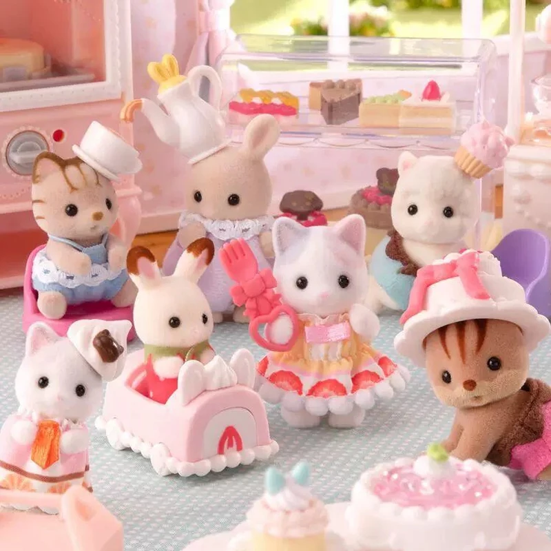 In Stock Sylvanian Families Anime Figure Cake Baking Party Series Blind Box Kids Surprise Kawaii Room Ornament Gift Girl Toy