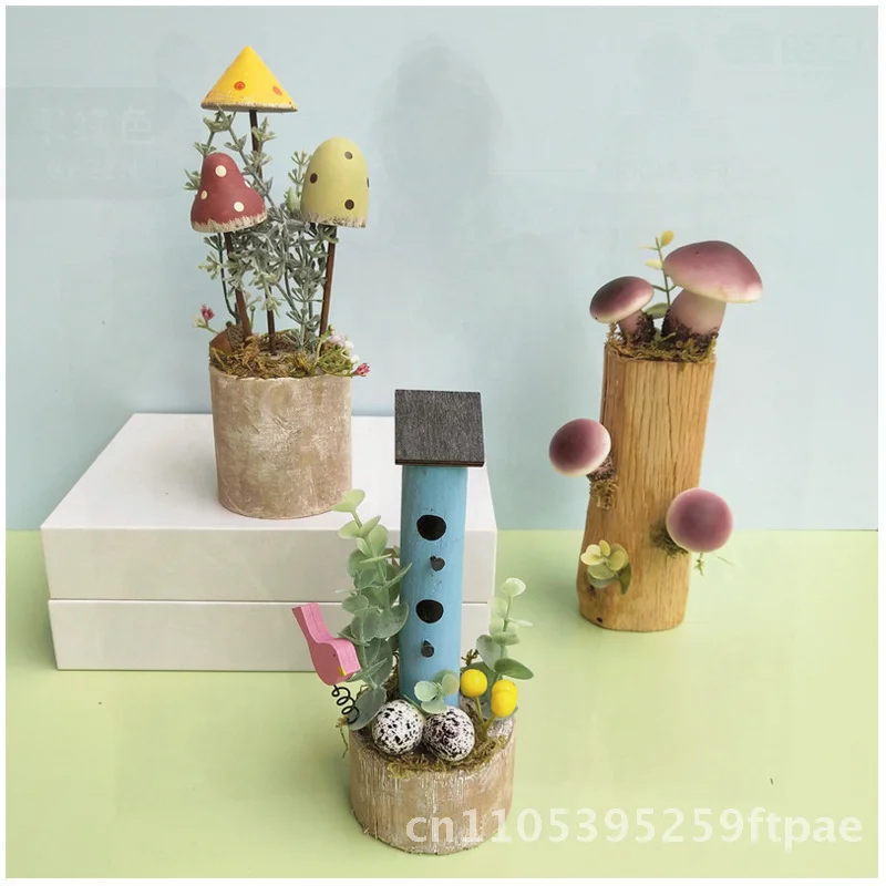Wooden Stump Mushroom Desktop Decorations Colorful Pastoral Style Kindergarten Mori Garden Villa Courtyard Plant Corner