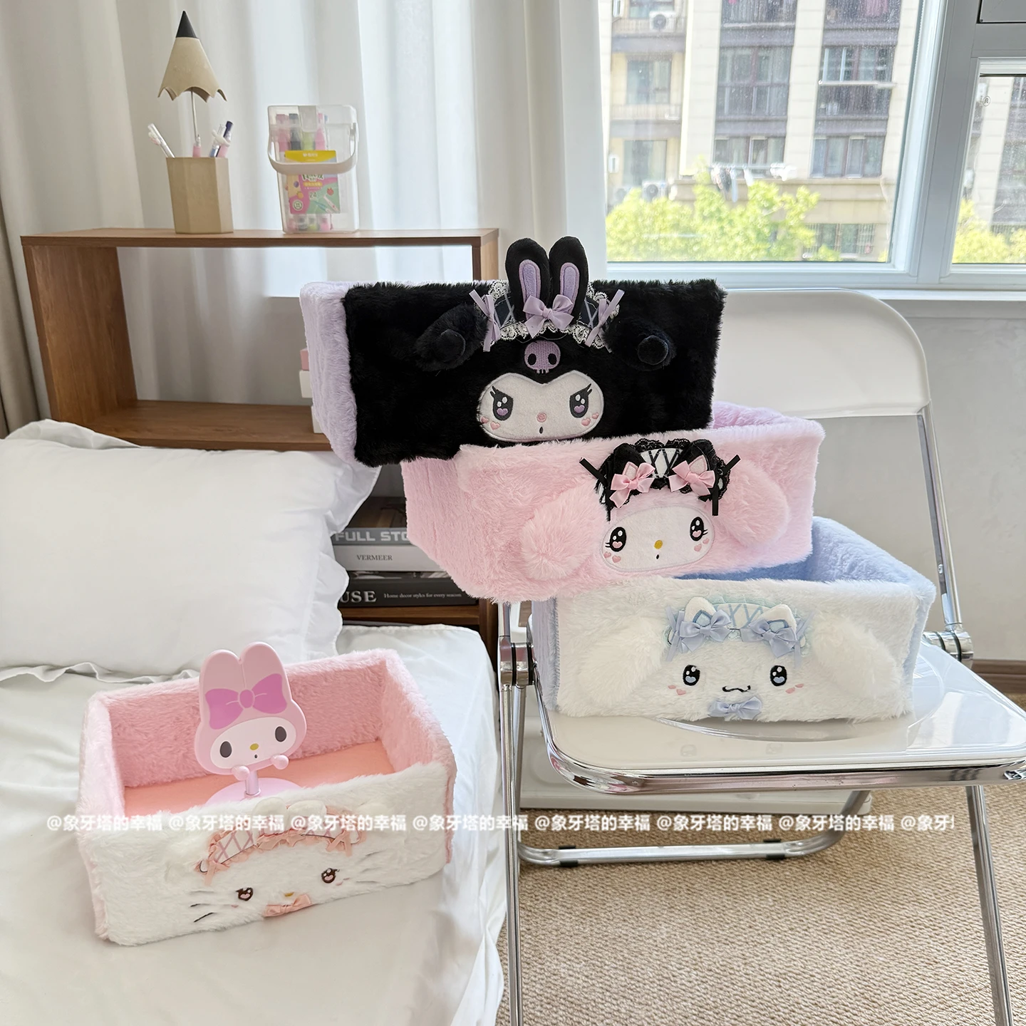 산리오 헬로키티 봉제인형 수납통 귀여운 아이방 쿠로미 잡화 수납 바구니 간식 및 장난감 수납 바구니