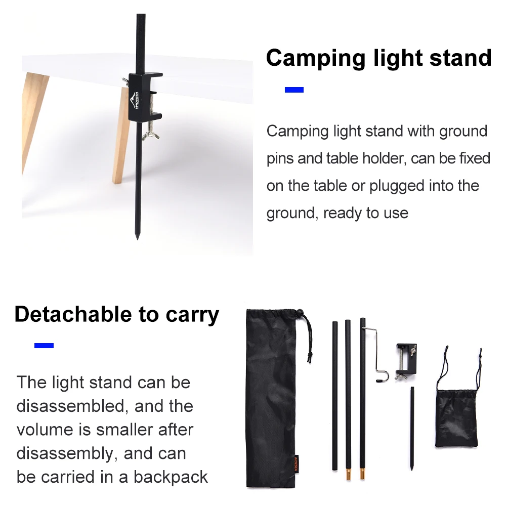 Widesea Camping Lamp Stand Tabletop Outdoor Detachable Lantern Pole Table Hanging Fixing Picnic Light Bracket Portable Fold Set