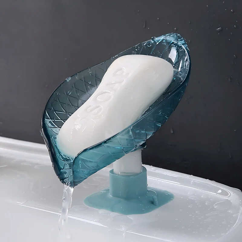 1pc Drain Soap Holder Suction Cup Tray Drying Rack For Shower Bathroom Accessories Sponge Container Leaf Shape Soap Box - Detail 1