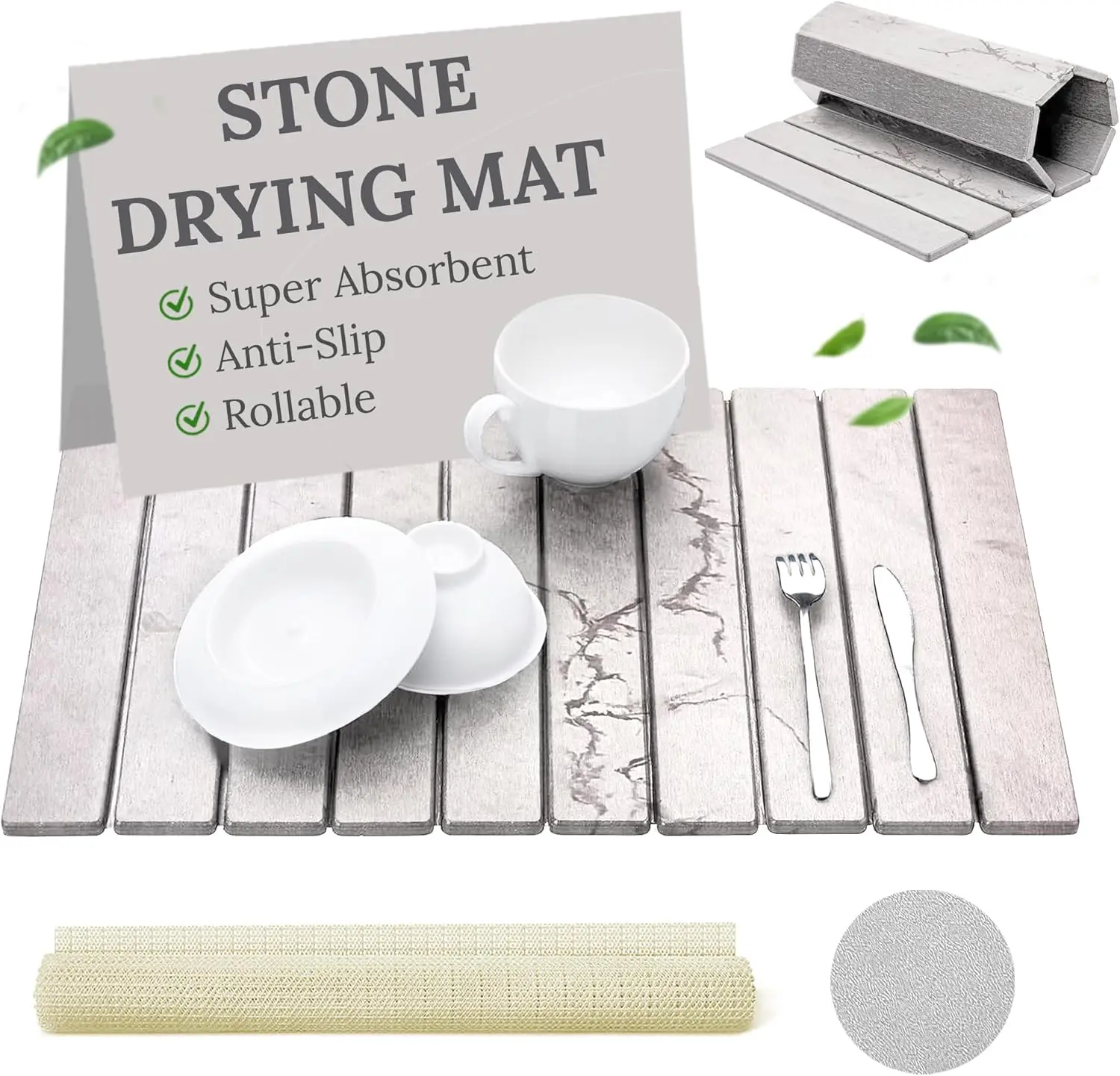 

Large Stone Dish Drying Mat 24"×16" – Super Absorbent, Quick-Dry & Foldable Diatomaceous Earth Drying Stone for Kitch