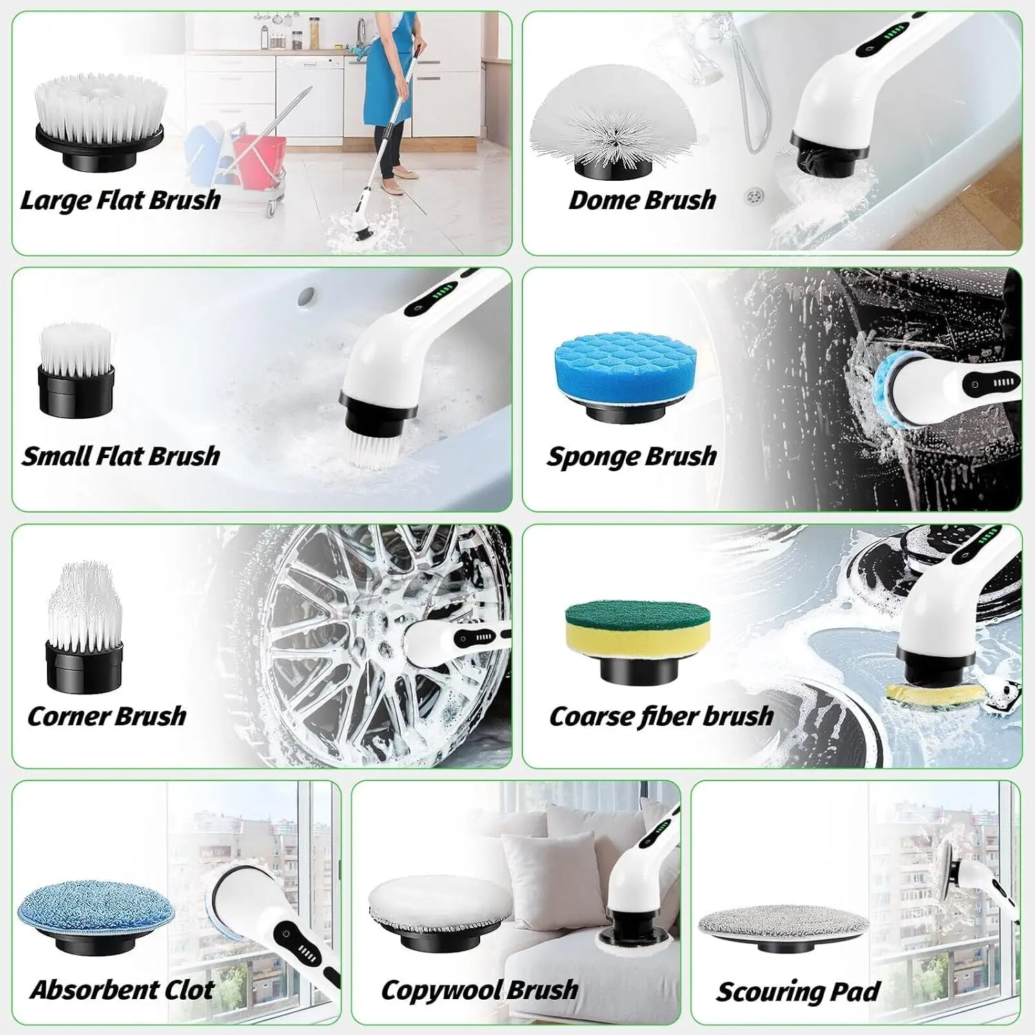 Electric Spin Scrubber, Cordless Waterproof Cleaning Brush with 9 Replaceable Heads, 1.5H Battery, Dual Speed, 2024 New for Bath