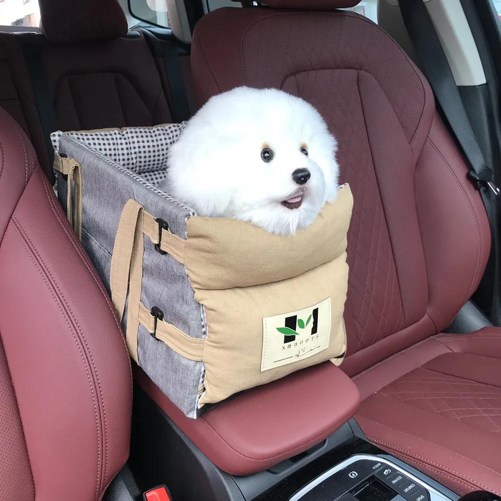 Dog Car Seat Cat Carrier- Dog Car Seat on Car Armrest Travel Bags for Cats Dogs, with Carrying Strap Dog Car Console Carrier