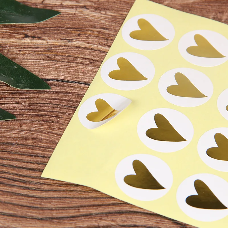 Bronzing Heart Stickers Moon Cake Box Seal Sticker Gift Bags Packaging PVC Paper Labels Scrapbooking Supplies 2.5cm 160pcs