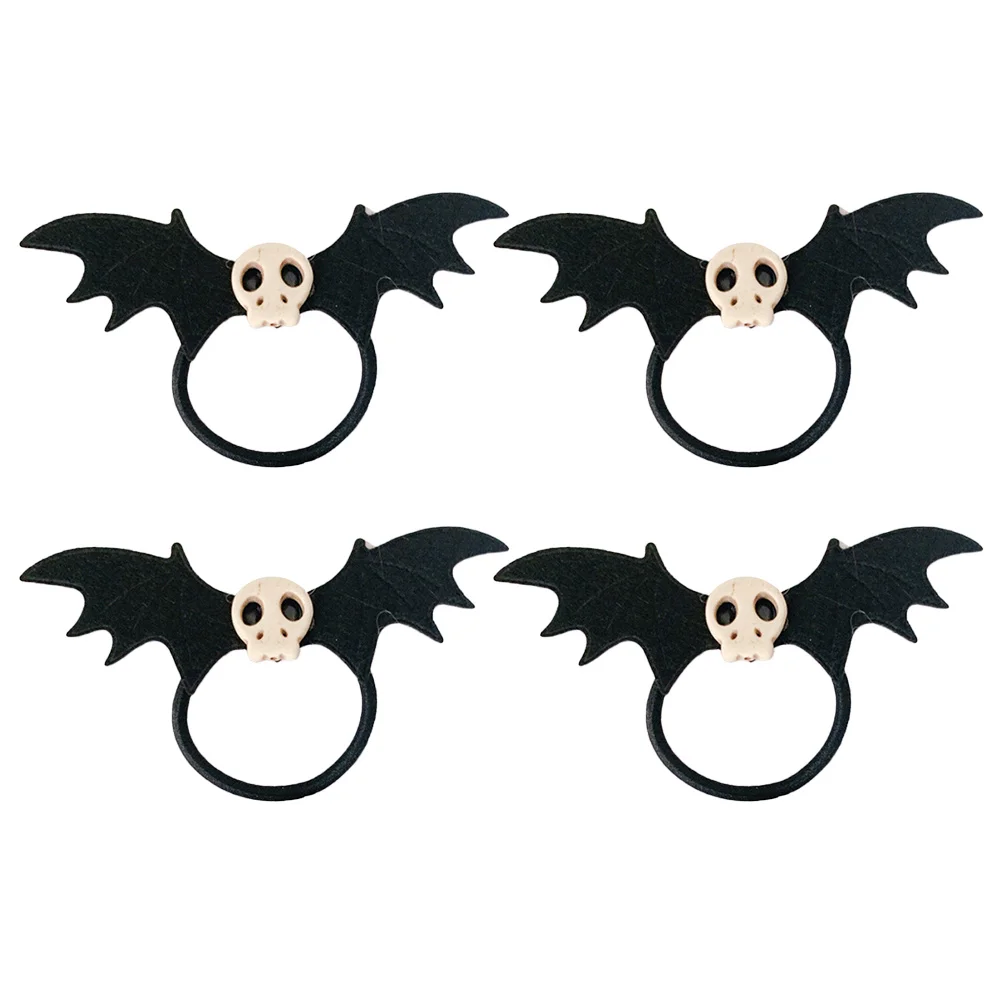 4 Pcs Hair Coils Scrunchies for Girls Women Skull Ring Ties Black Bands Women's