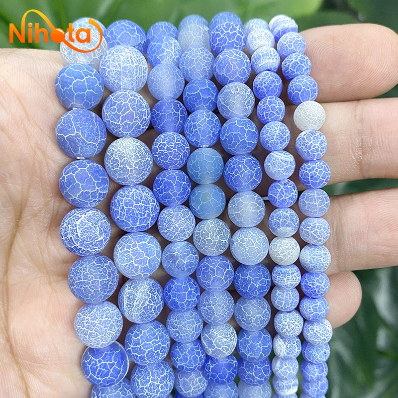 Natural Stone Frost Crab Cracked Blue Agates Round Beads 6/8/10mm For Jewelry Making Diy Women\'s Bracelet Earrings 15\