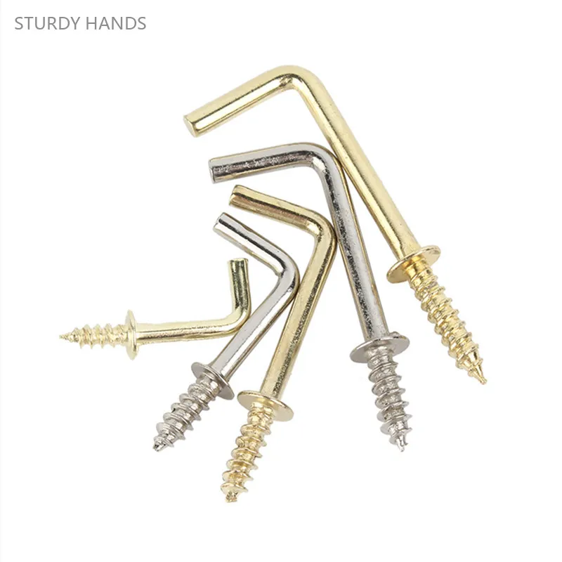 200/500pcs Lengthened Right Angle Hook Copper-plated Seven-figure Screw Woodworking Tap Screw L-bolt Furniture Fasteners