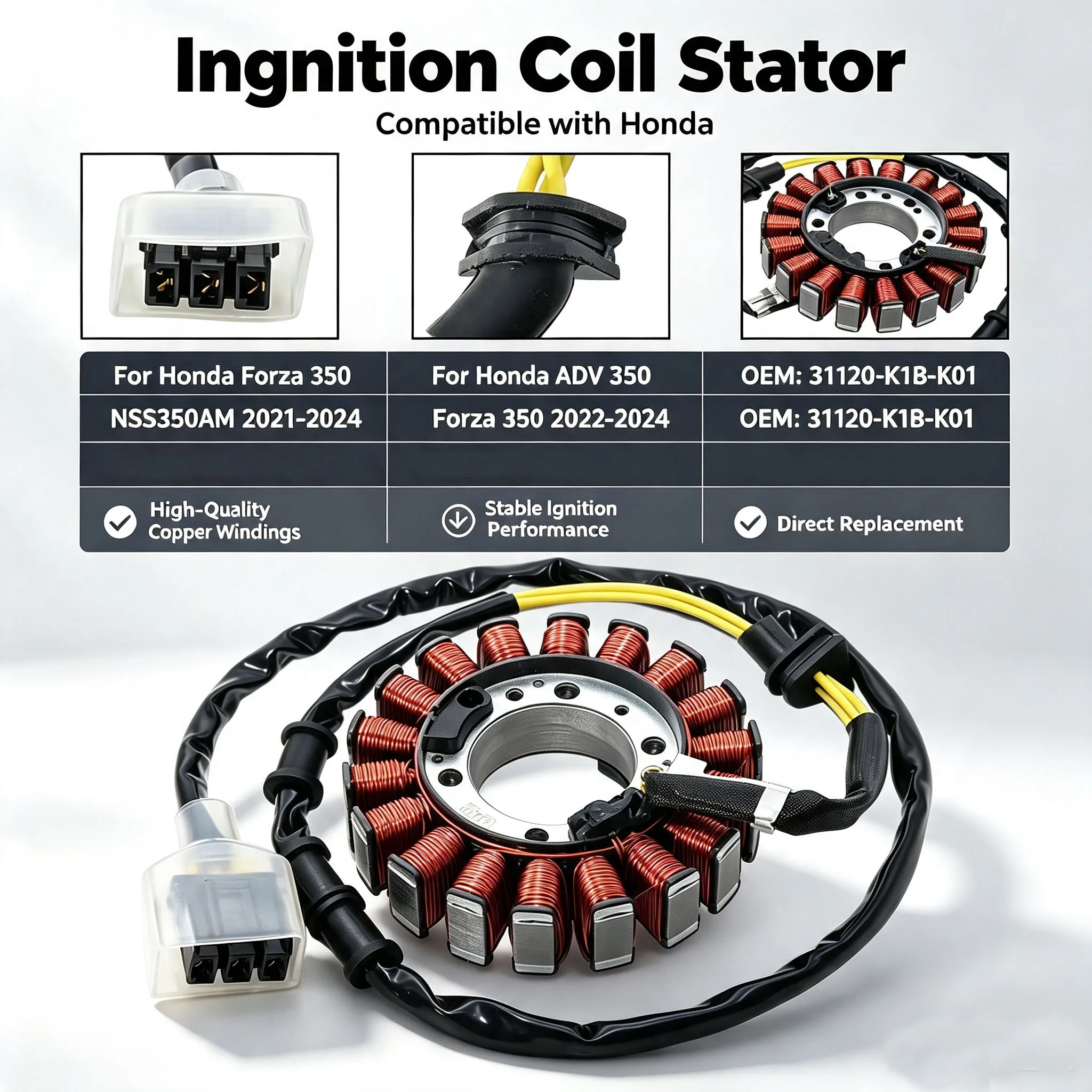 Motorcycle Ignition Stator Coil For Honda Forza 350 NSS350AM 2021-2024 ADV 350 Forza 350 2022-2024 OEM:31120-K1B-K01