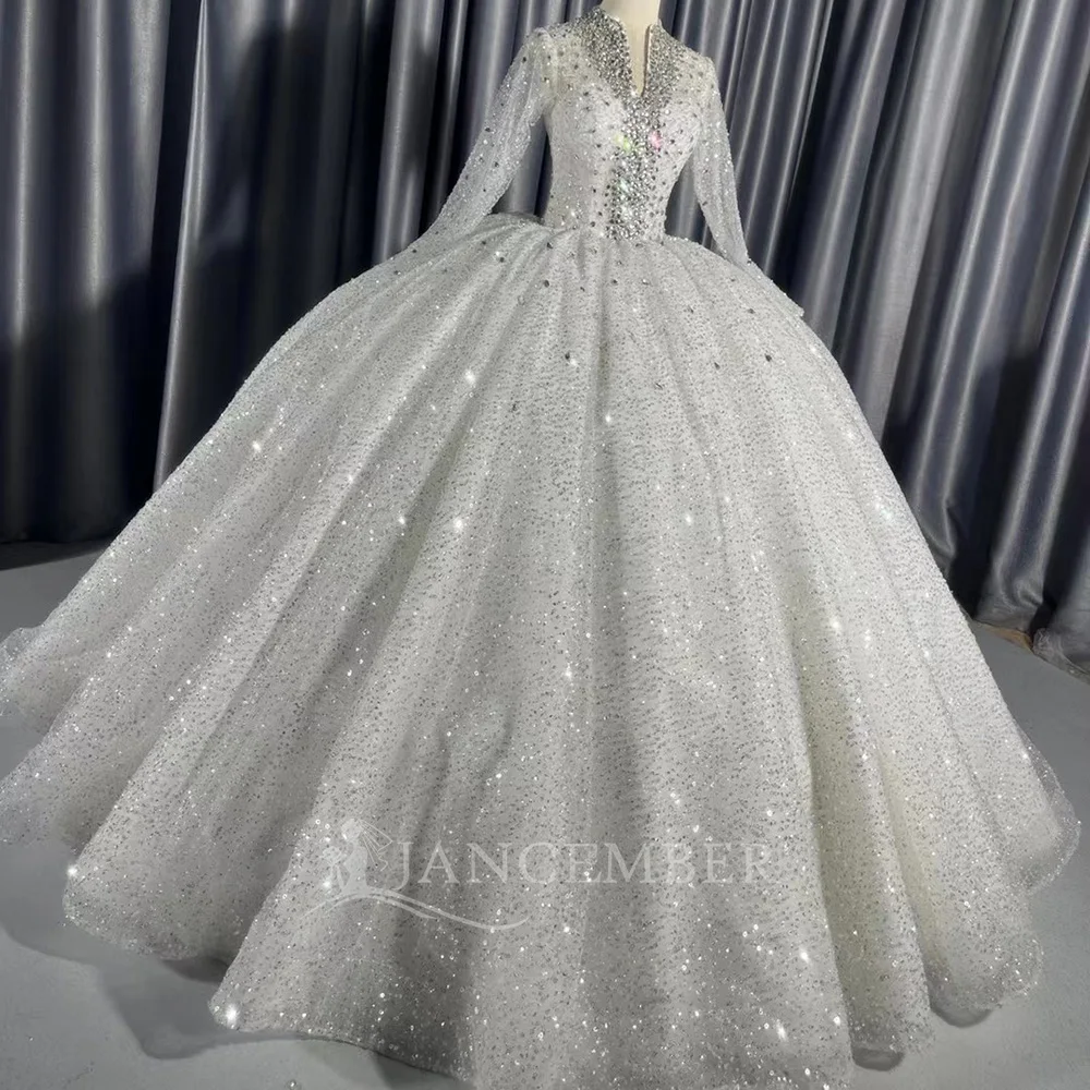 Customized Noble And Magnificent Wedding Dress Sweet High Collar Long-sleeved Beaded Women's Wedding Dress vestidos de novia bod