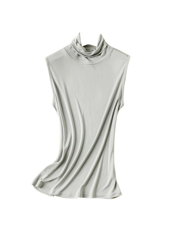 DGVV Silk  Silk Autumn Spring High Collar Bulk Bulk Sleeveless Vest Base Shirt T Shirt plus Size Inner Wear Women