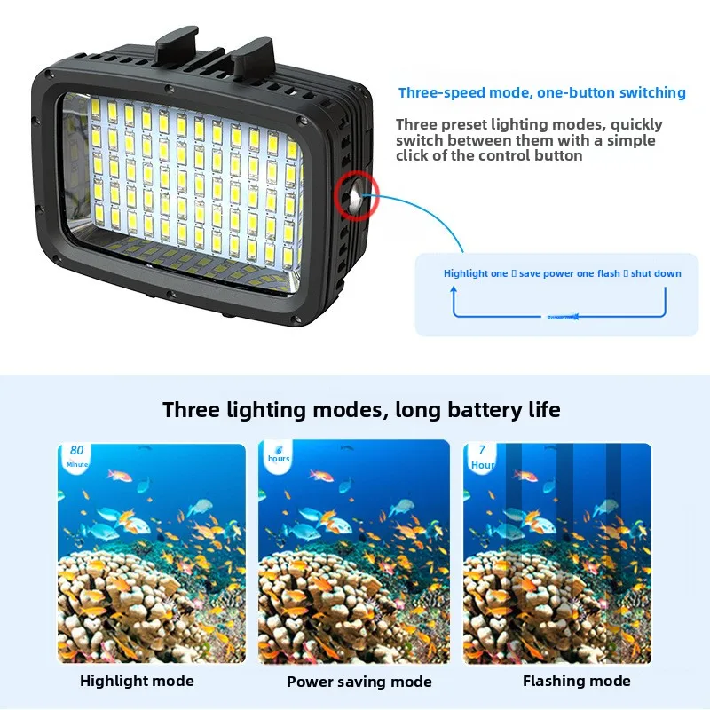 1800LM 60LED Diving Fill Light 40m Waterproof Underwater Camera Flash Light Portable Phone Photography Lighting Lamp