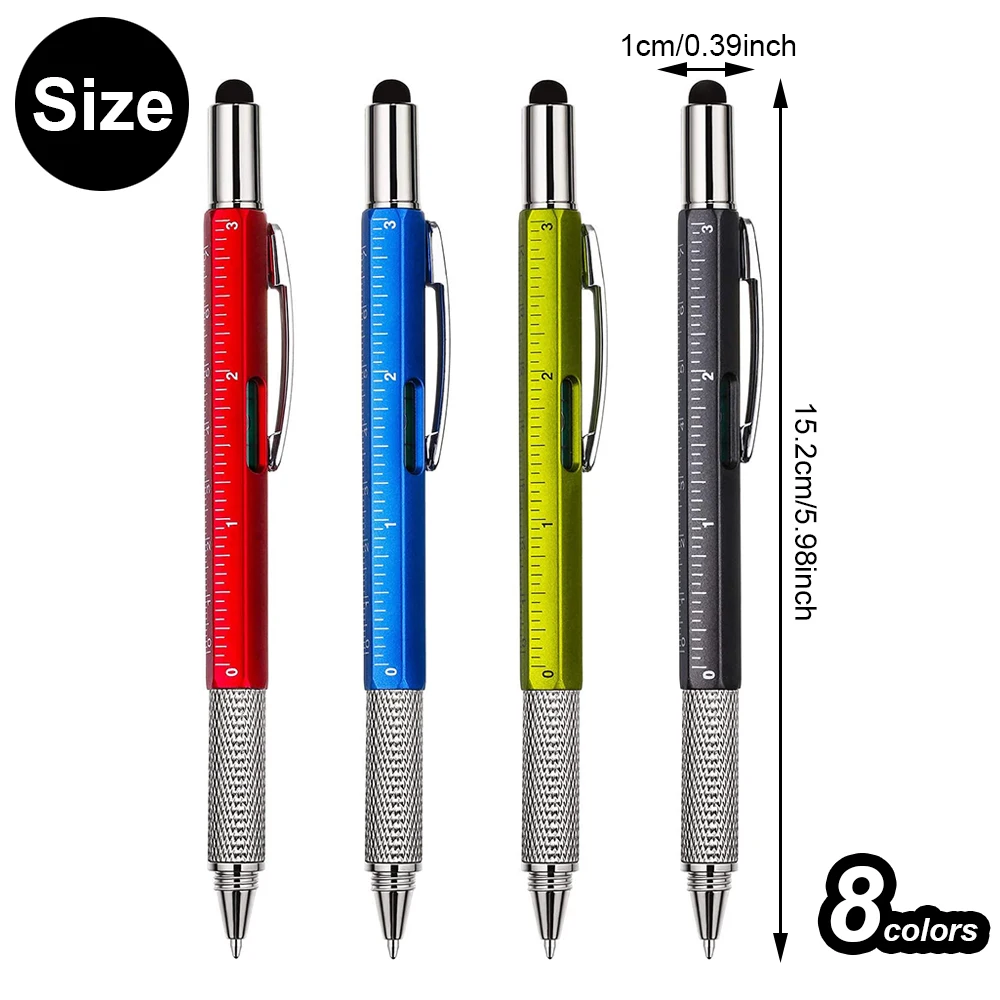 Monking 7 in 1 Multifunctional Pen Touch Screen Stylus Capacitive Pen with Screwdriver Ruler Levelgauge Ballpoint Pencil Tool