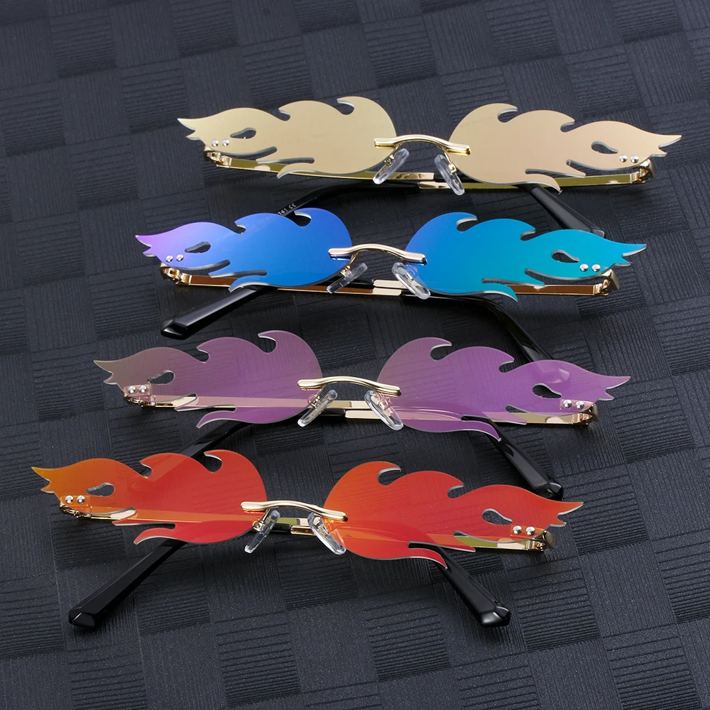 Wave Sun Glasses UV 400 Fire Flame Sunglasses Women Men Rimless Eyewear Narrow Sunglasses Streetwea Fashion sunglasses