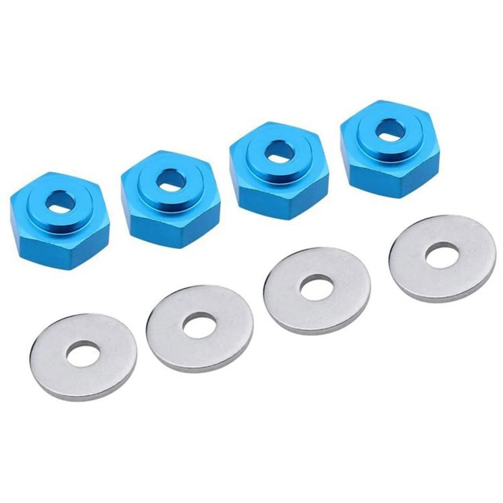 4 Pcs for HSP 1:10 to 1:8 Flat Running/Cross-Country/Trucks Tire 12MM to 17MM Metal Hex Conversion Coupler Light Blue