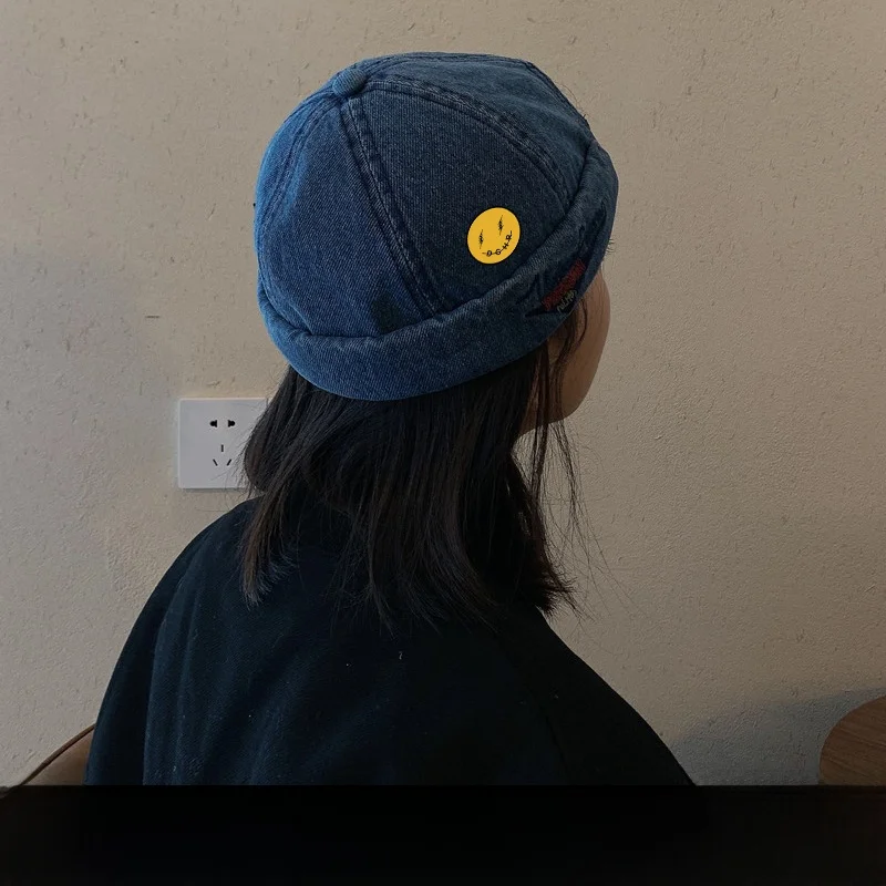 dfemhoves-retro-denim-beret-hat-women's-trendy-summer-cap-round-top-no-brim-youth-suitable-fashion-accessory
