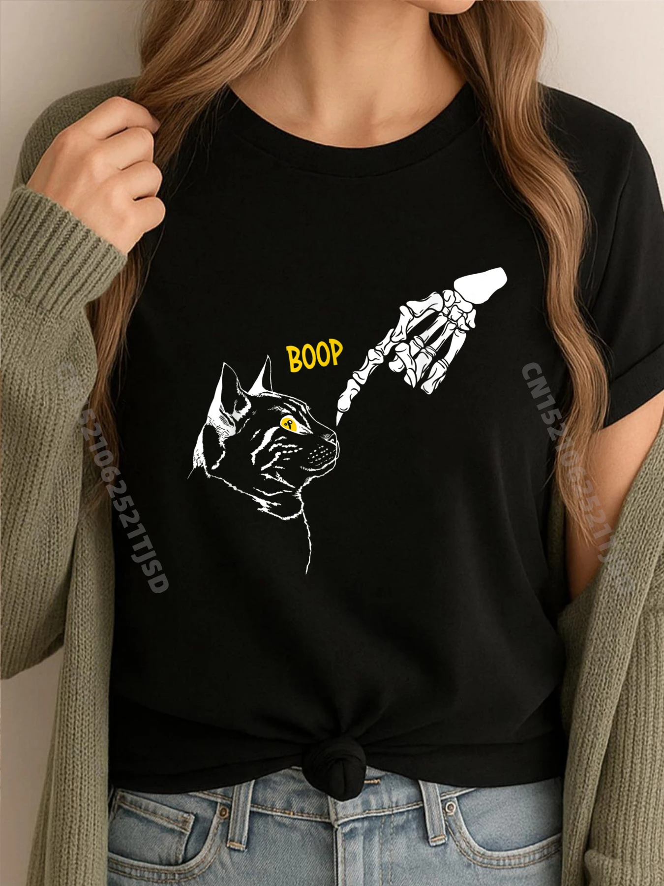 

Cat Lover Скелет Рука Boop Забавные Хэллоуин Аниме Футболки Уличная Одежда Женская Графика