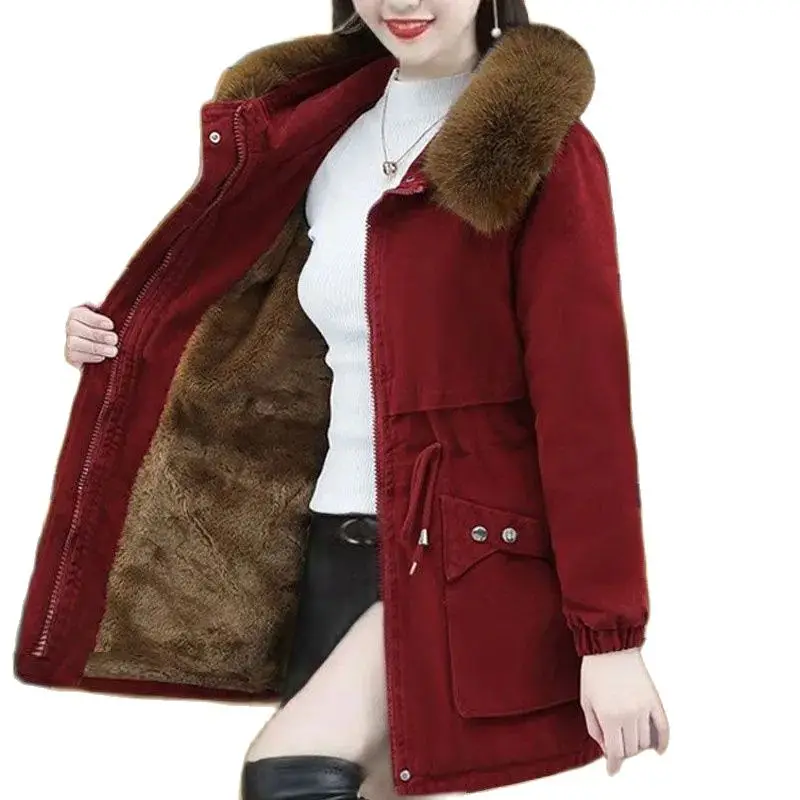 

Thickened Mother Cotton-Padded Jacket Cashmere Imitation Noble Ladies Coat Parker Medium Long Korean Loose Winter Outerwear