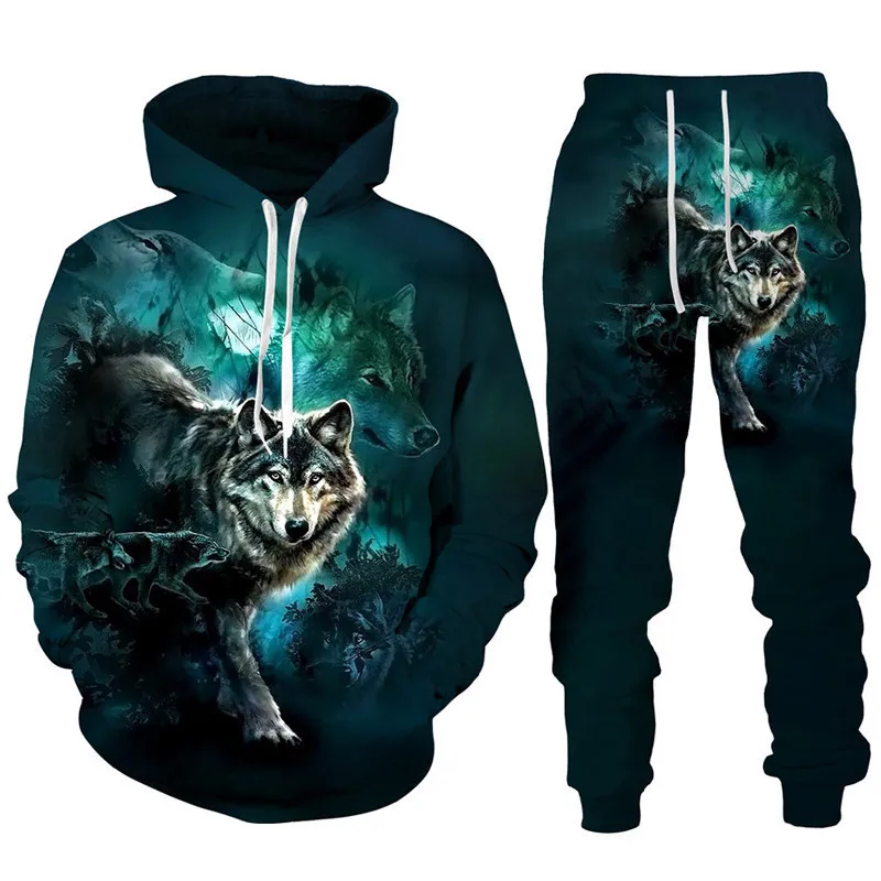2024 Hoodie Anzug Tier Wolf 3D-Druck Männer Trainings anzug/Hose lässig Streetwear Langarm Overs ize Herbst Winter neue Hot-Selling