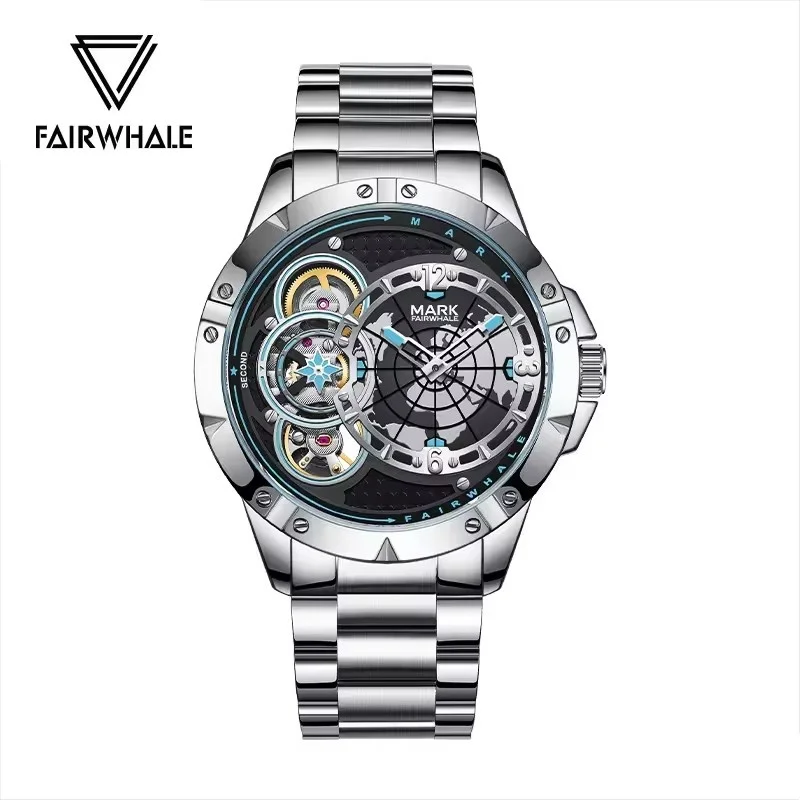 مارك Fairwhale 6005 موضة ساعة ميكانيكية أوتوماتيكية للرجال الهيكل العظمي الهاتفي مضيئة ساعة فاخرة ساعات الأعمال عادية للرجل #1