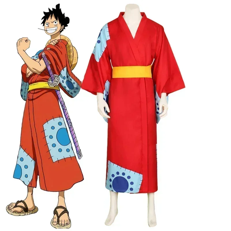 Nuevo Disfraz de Cosplay de Monkey D. Luffy del Arco de Wano para Halloween 2026, con Sombrero, Kimono y Yukata, Traje Personalizado para Halloween