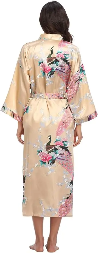 RB015 Satin Robes for Brides Wedding Robe Sleepwear Silk Pijama Casual Bathrobe Animal Rayon Long Nightgown Women Kimono XXXL