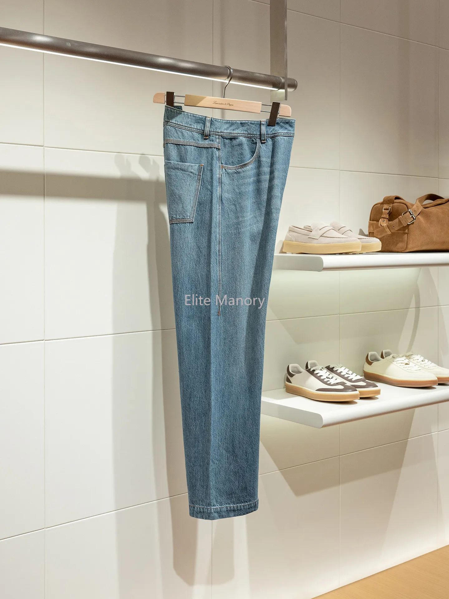 

8.9 oz distressed washed linen cotton, men's loose straight denim jeans