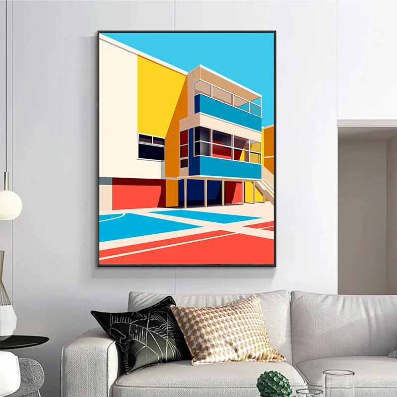 1pc frameless Canvas Painting 1pc frameless Rooftop Terrace Triplex Apartment Abstract Architecture Poster Geometry Wall Art Pic