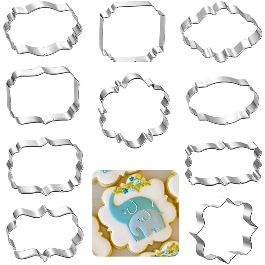 

Frame Cookie Cutters 10pcs Stainless Steel Plaque Cookie Cutter with Different Shapes for DIY Fondant Decorating Metal Pancake