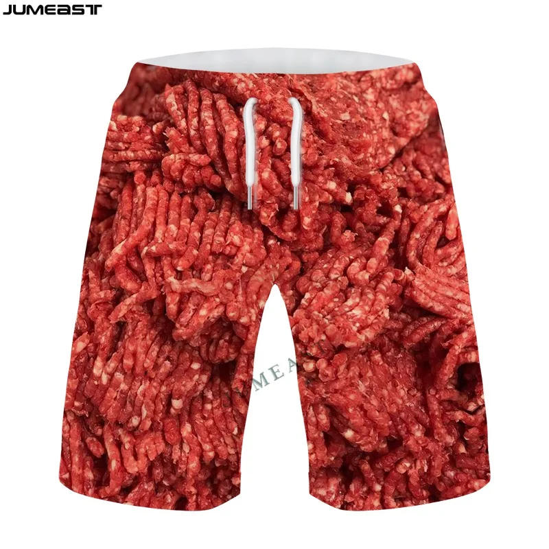 Jumeast Y2K 3D Printed Food Meat Hip Hop Board Shorts Quick Dry Casual Beach Sweatpants Men Women Short Trunks