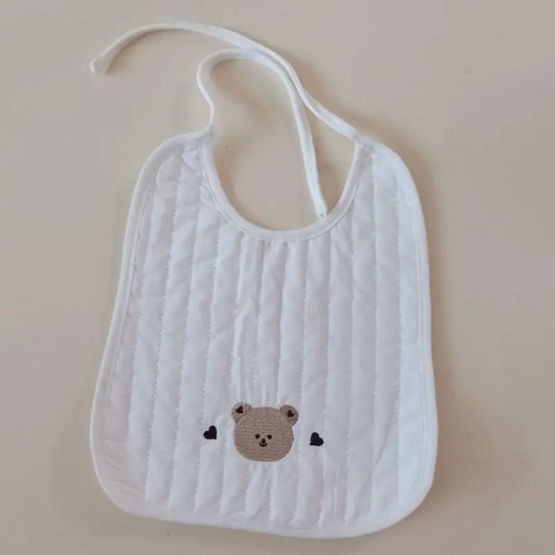

E06F Cartoon Animal Embroidery Baby Feeding Drool Bib Saliva Towel Soft Cotton Adjustable Lace up Burp Cloth for Newborn