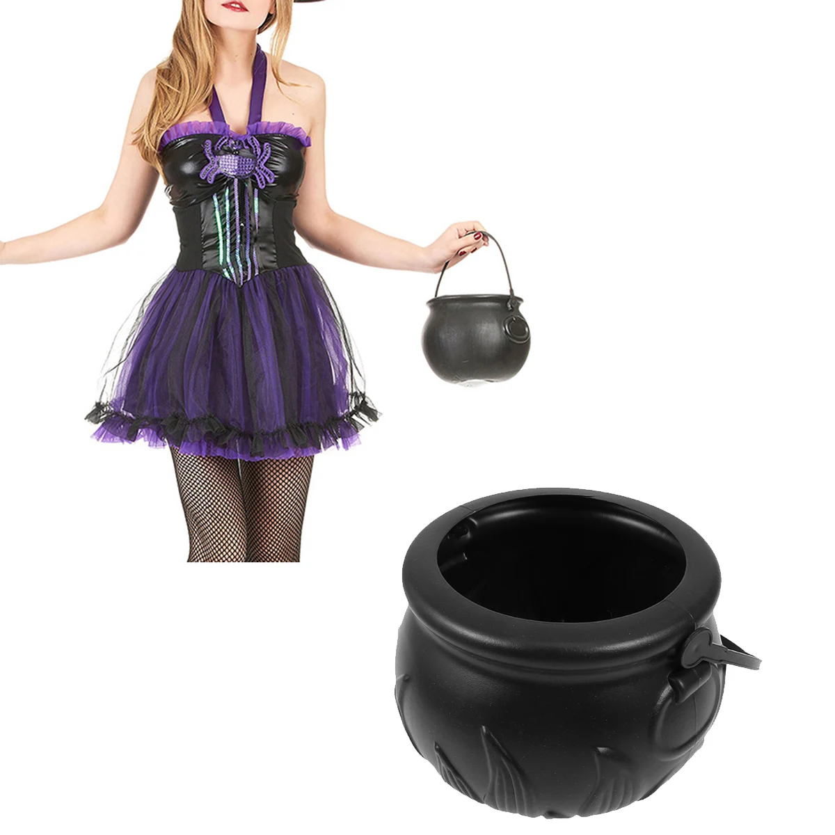 

4pcs Halloween Witch Buckets Black Large Capacity Lightweight Portable Candy Holder For Kids Party Gift Plastic Round Basket