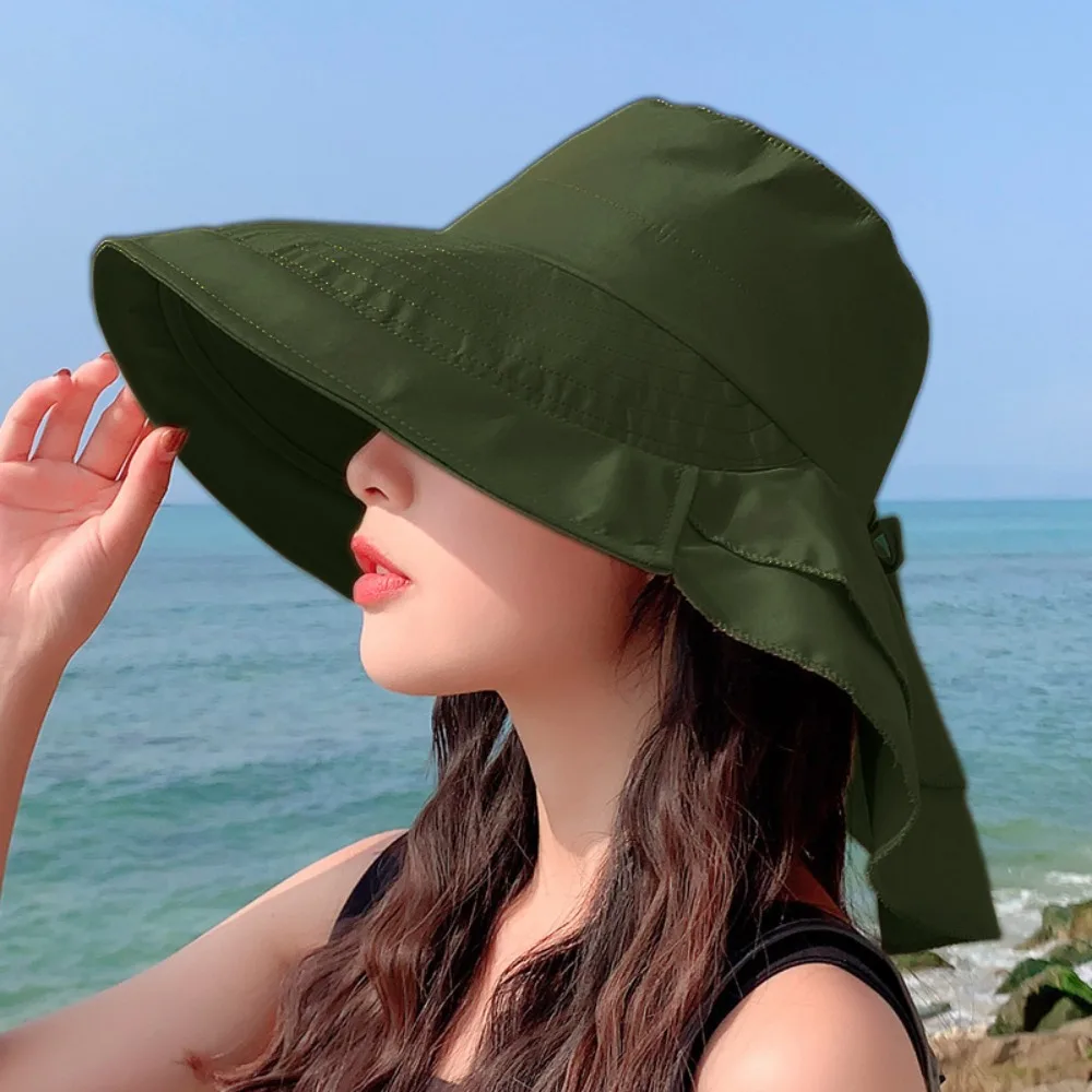 Ponytail Cap Women's Summer Hat Foldable UV Protection Ponytail Sun Hat Sunscreen Wide Brim Outdoor Sun Bucket Hat Cycling