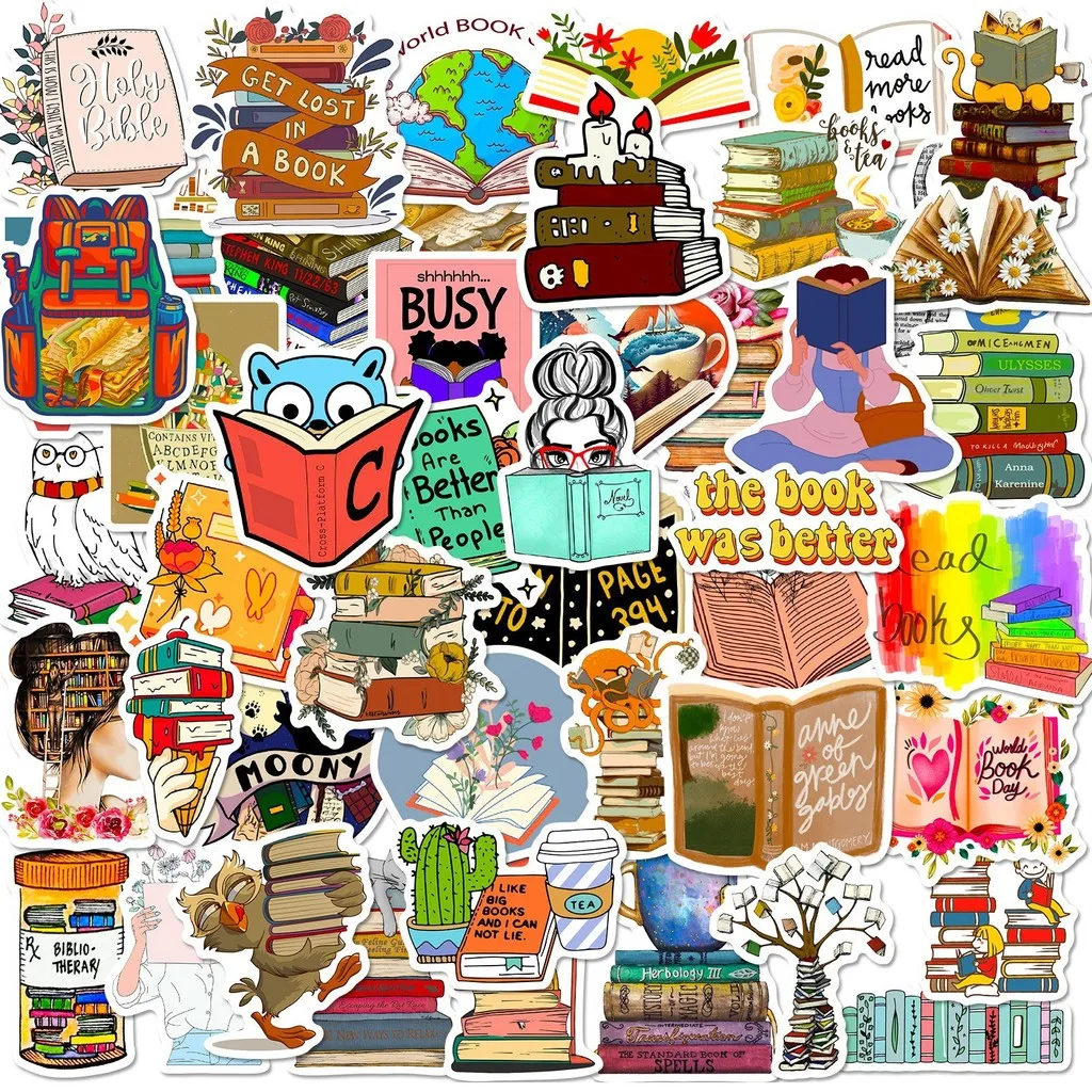 50Pcs Reading Book Doodle Stickers Waterproof Decals for Laptop Phone Tablet Decoration LanLanStickersWorld Store