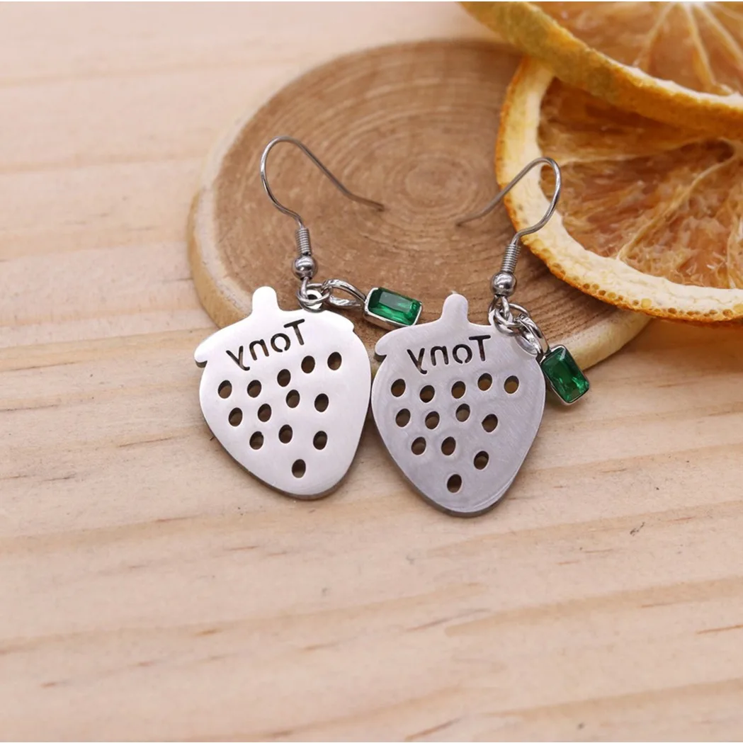 1Pair Stylish Sweet Strawberry Custom Name Earrings For Women High Quality Stainless Steel Ideal for Summer Gatherings Daily Use