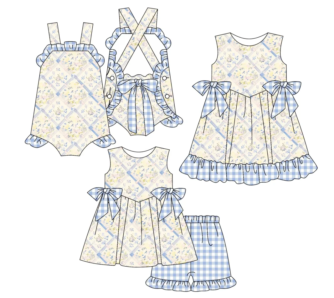 

Toddler Sleeveless Floral Print Bowknot Shorts Lace Girls Suit Baby Jumpsuit Dress 3-piece Set Boutique Children's Suit