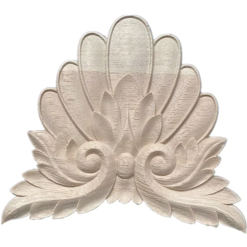1PC 20cm Wood Applique Round Flower Exquisite Carving Natural Wooden Appliques Corner Appliques Frame Wall Furniture Decoration