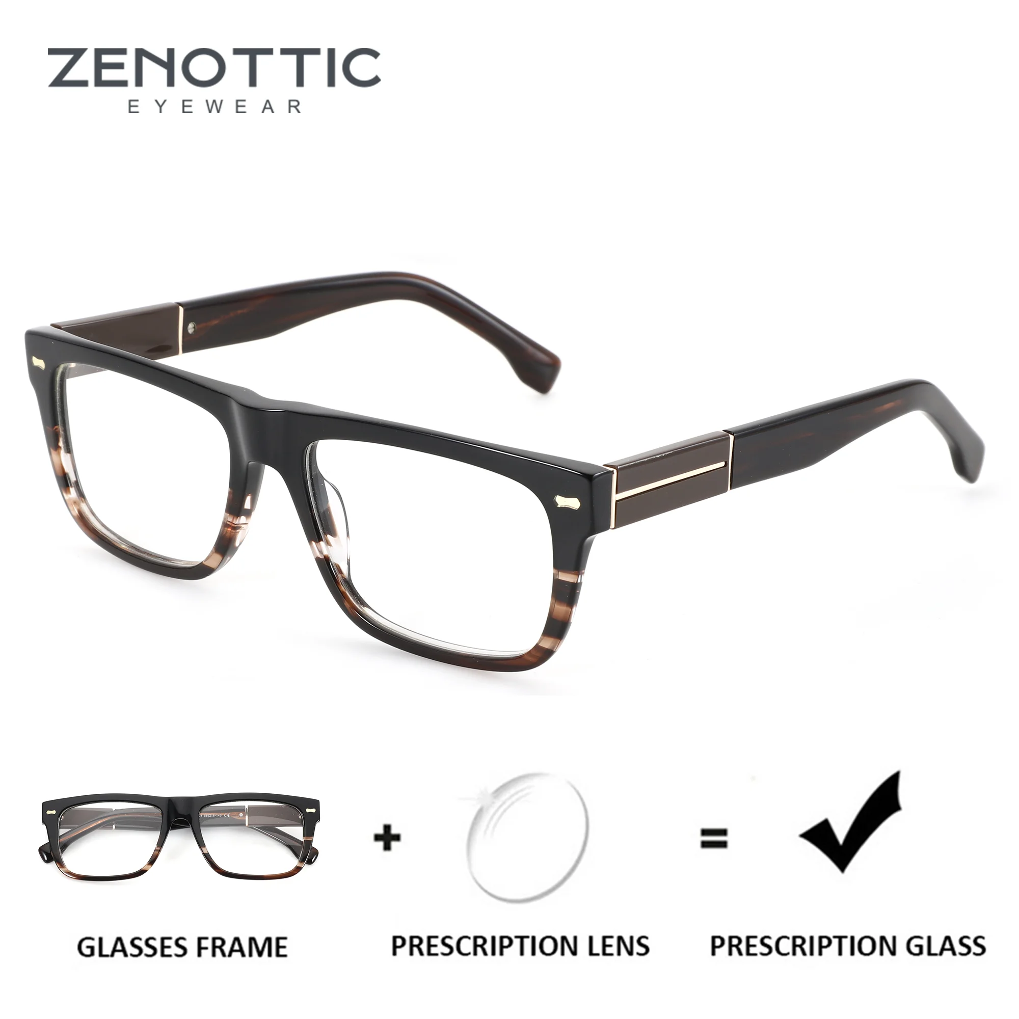 

ZENOTTIC (M Size）Men's Prescription Glasses Fashion Acetate Square Photochromic Lenses Outdoor