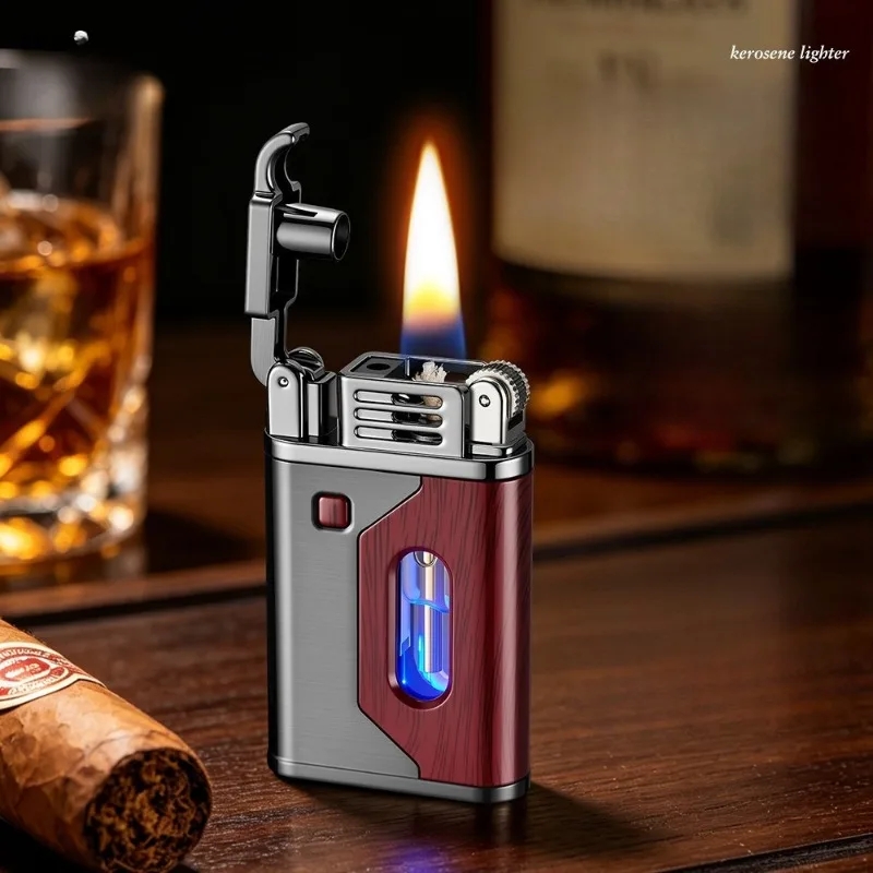 2026 Creative Dual Switch 2 Ignition Modes Windproof Kerosine Lighter Visible Blue Light Oil Tank USB Charging Electric Lighters