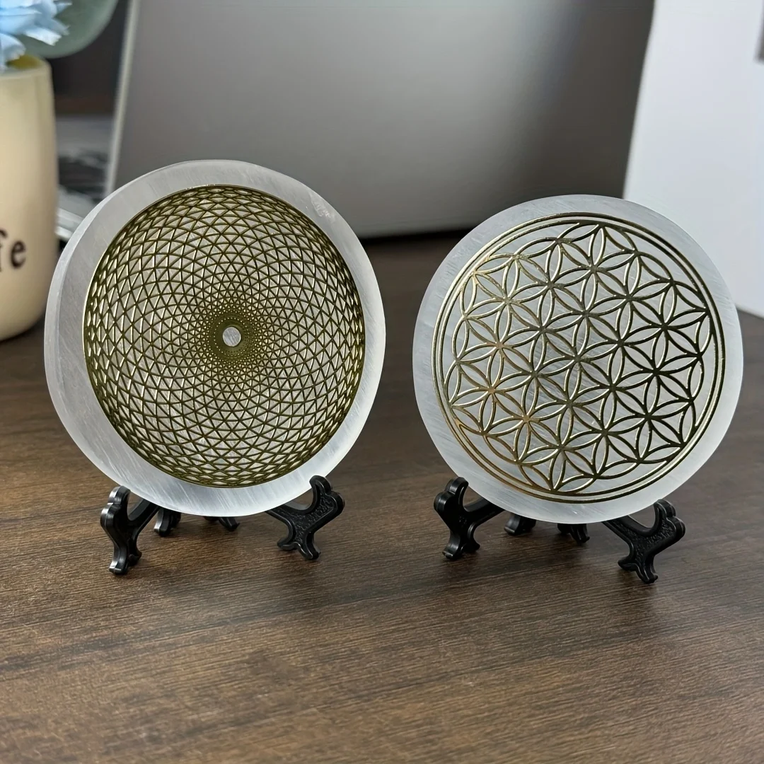 Natural Crystal Selenite Slice Slab White Gypsum Flower of Life, Selenite Crystal Plate, Crystal interior decorative ornaments
