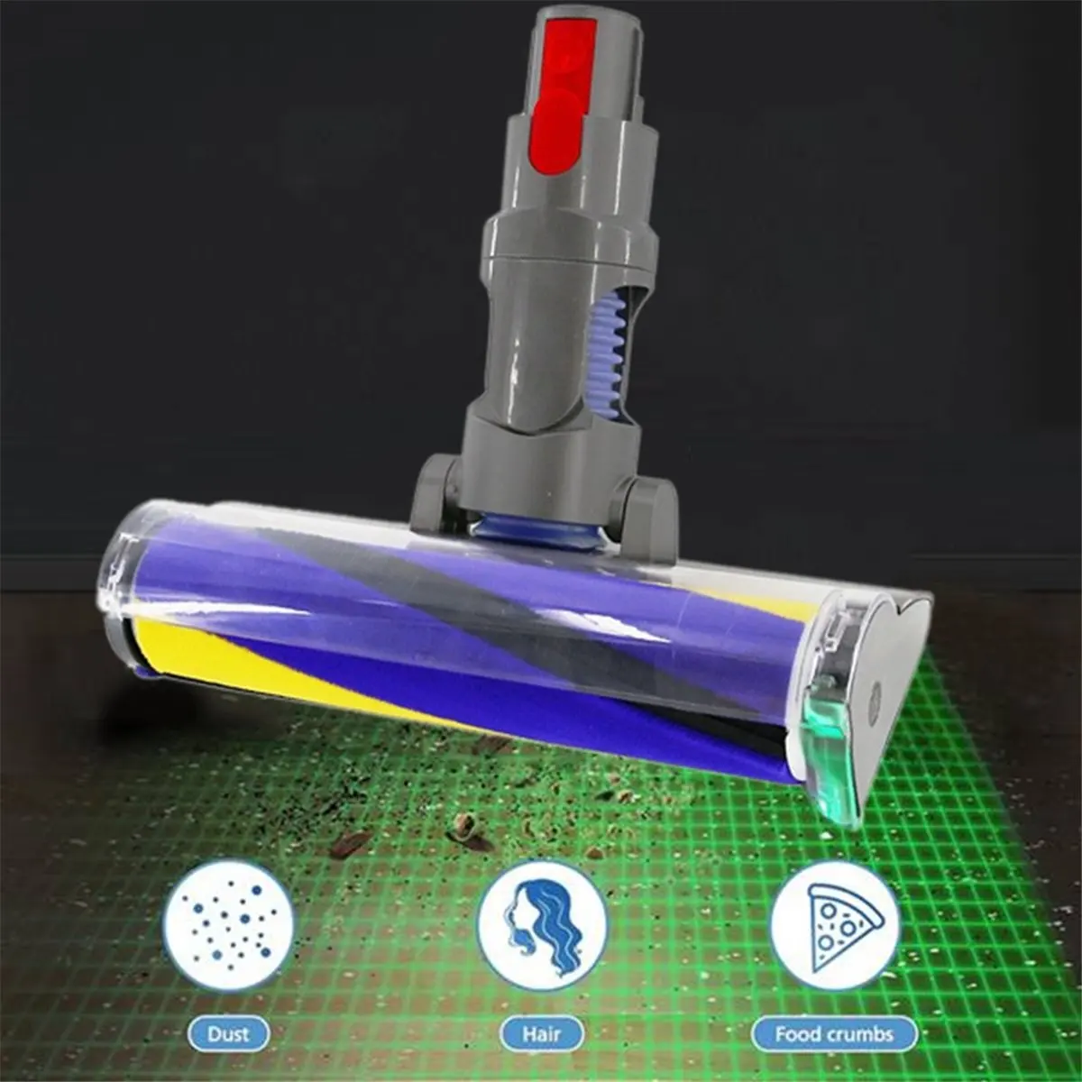 A36R Dust Detect Vacuum Attachment for V15 V11 V10 V8 V7 Hardwood Floor Head Soft Roller Brush with Optical Green Light