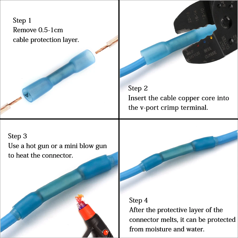 800/500/300250/200/100/50pcs Waterproof Solder Wire Connectors & Heat Shrink Butt Crimp Connectors Electrical Wire Terminals