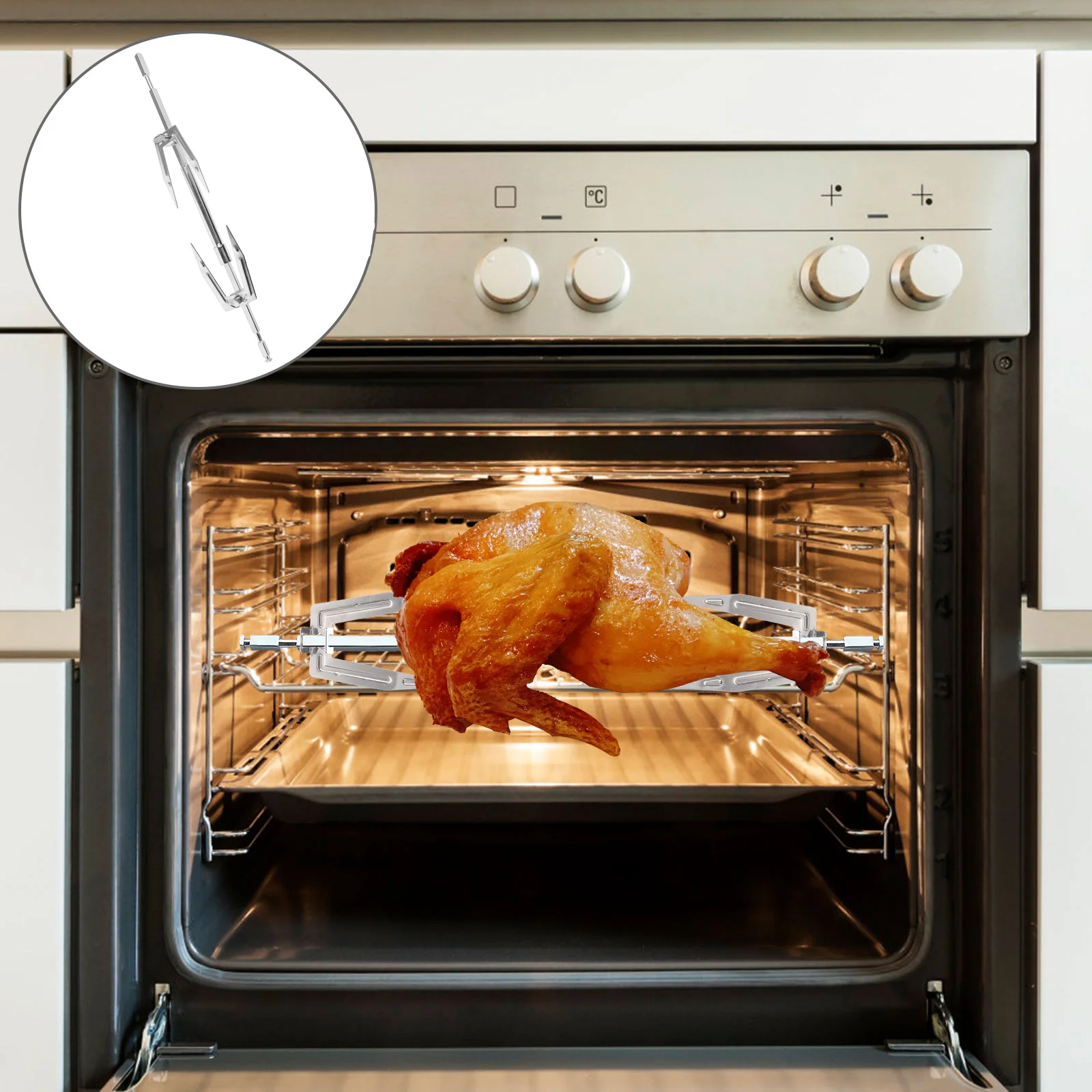 

Microwave Oven Roast Chicken Rack Rotating Forks Airfryer Barbecue Grill Grilled Rod Home Stainless Steel Kitchen Gadget Pan