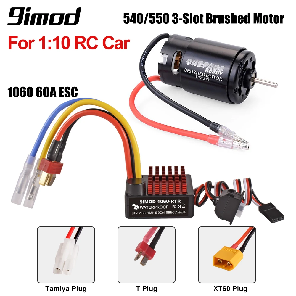 

9IMOD RC Brushed Motor ESC Combo 1060 RTR 60A ESC Electronic Speed Controller with 540/550 Motor for 1/10 SCX10 TRX4 TRX6 D90