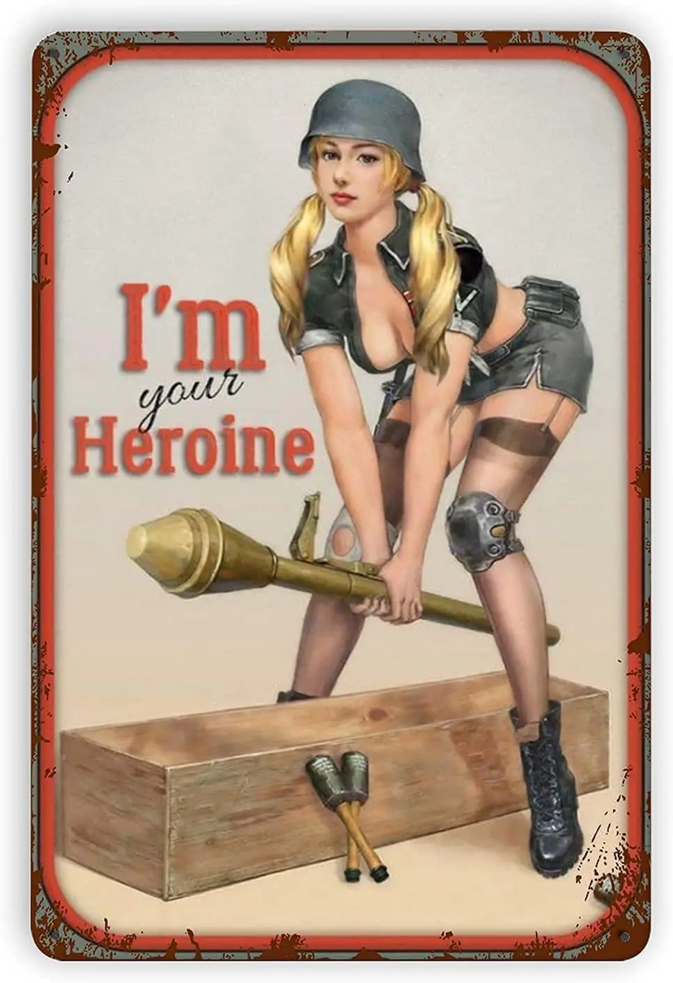 Vintage Wall Decor Metal Plaque Army Heroine Pin Up Girl Iron Painting Wall Decor Poster Wall Art Nostalgic Tin Sign for Home Co