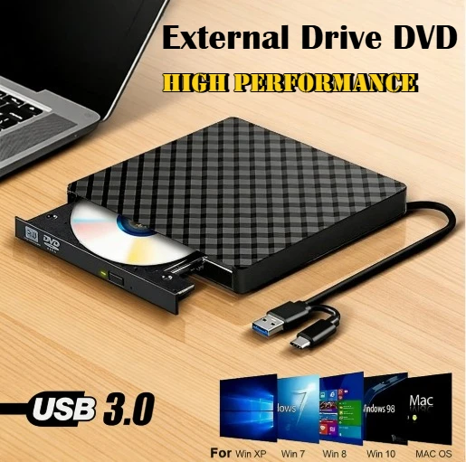 

USB3.0 Type-C 2 in 1 Ultra Slim Portable CD DVD RW Optical Drive Burner Reader Player For Laptops Desktop Computers