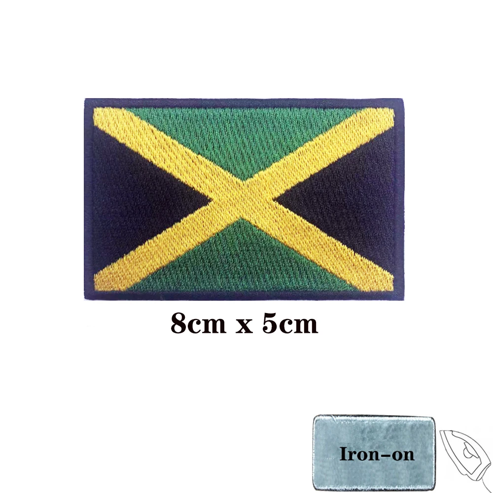 Jamaica flag Patches Armband Embroidered Patch Hook & Loop Iron On Embroidery  Badge Military Stripe