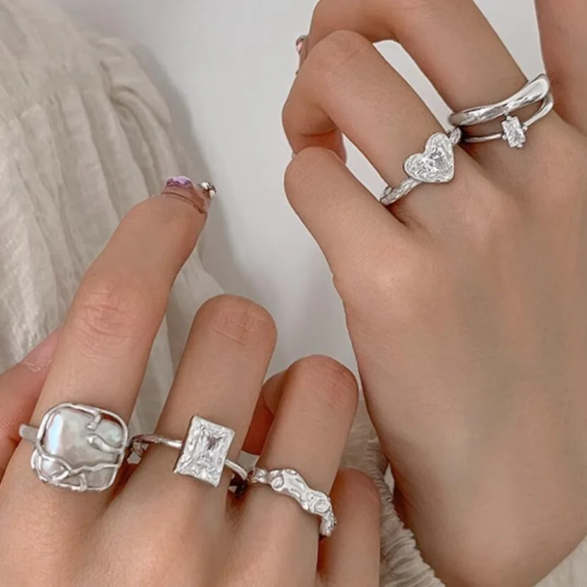 1set Hot Selling Instagram Fashionable Commuter Light Luxury high-end Sense Ring Set Irregular Alloy Square Brand Ring Wholesale