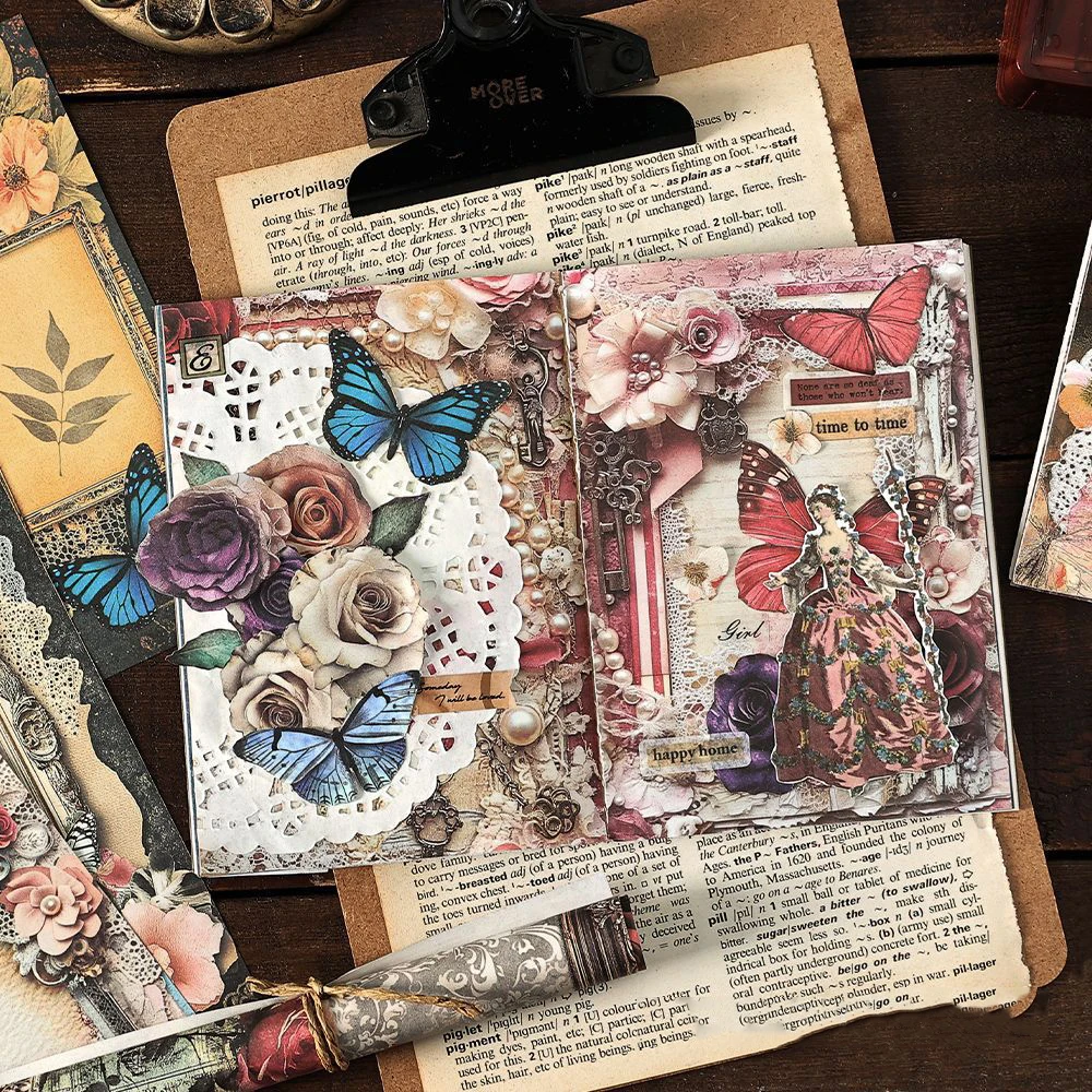 JIANWU Secert Tour Series Vintage Flower Butterfly Landscaping Material Package Creative DIY Junk Journal Collage Stationery