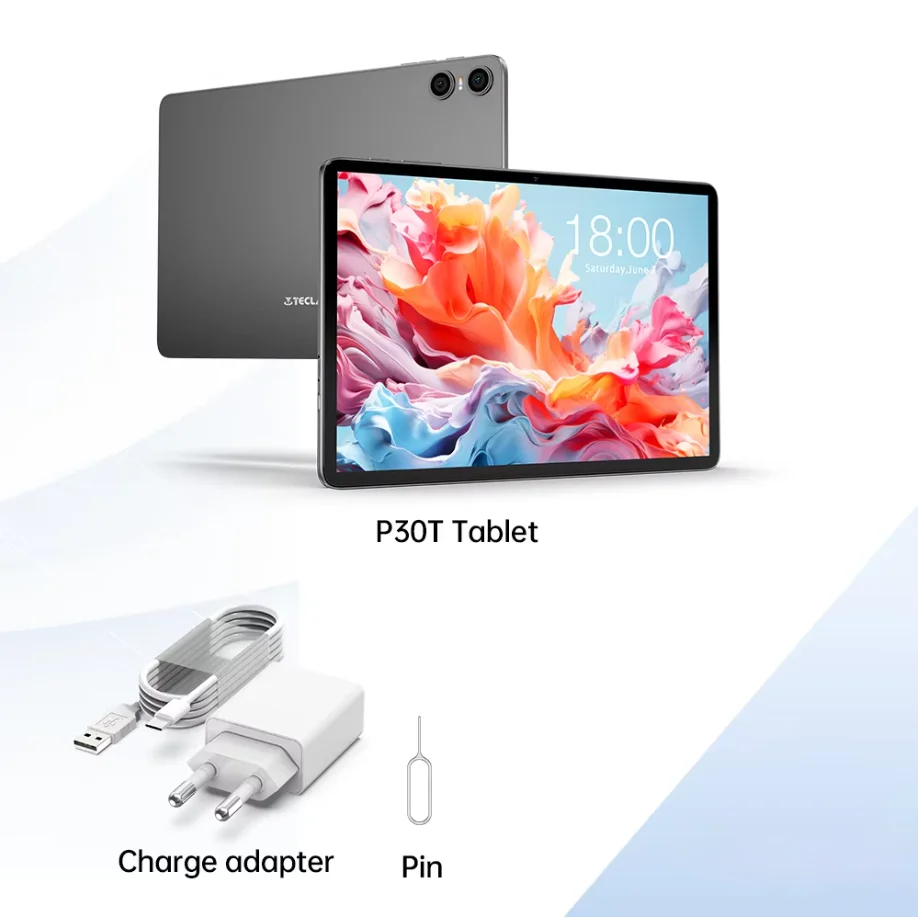 Nieuwe Teclast P30T 10,1" Android 16 tablet, Unisoc T7250 Octa-Core, 60/120 Hz, 3 GB RAM + 13 GB virtuele RAM, 128 GB opslag, 6000 mAh batterij, TDDI volledig gelamineerd scherm.
